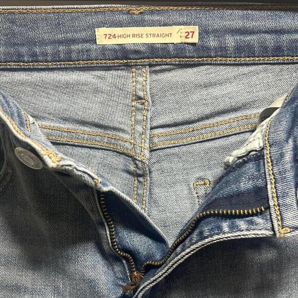 Levi's 724 High Rise Straight Jeans - Distressed Denim - Size 27 - Picture 11 of 16